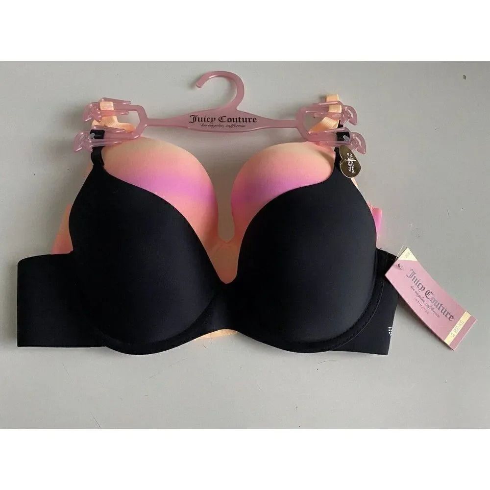 Juicy Couture Sleek & Smooth 2 Pack Bra Sz‎ 36B Lined Orange Sherbet JC5149 NEW